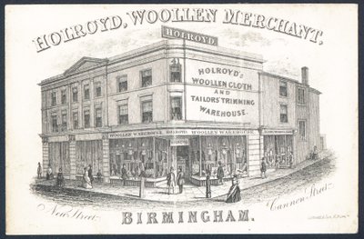 Holroyd, comerciante de lana, tarjeta comercial de English School