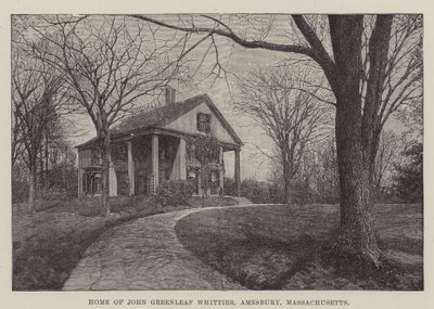 Hogar de John Greenleaf Whittier, Amesbury, Massachusetts (grabado) de English School
