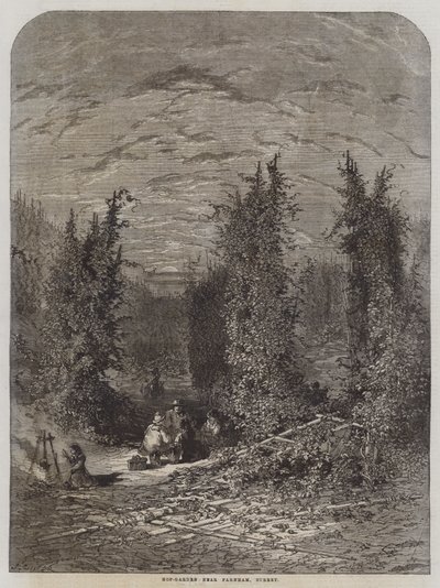Jardín de Lúpulo cerca de Farnham, Surrey (grabado) de English School