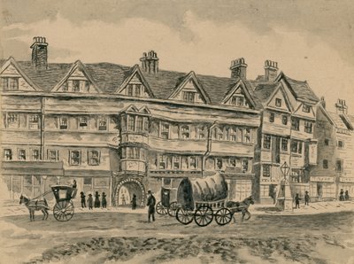 Transporte de caballos pasando frente a Staple Inn de English School