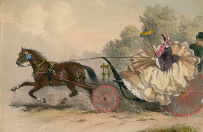 Caballo y carruaje a toda velocidad con una dama al látigo; prostitución de English School