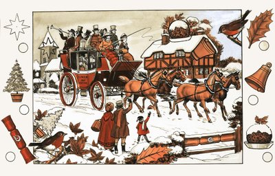 Caballo y carruaje en la nieve. Rompecabezas de objetos ocultos de English School