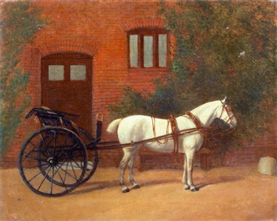 Caballo enganchado a un carro jaunting de English School