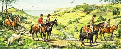 Montando a caballo en el campo junto al mar de English School