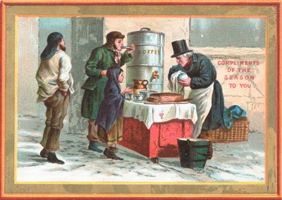 Café caliente en un día frío, tarjeta de Navidad de English School