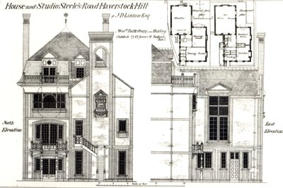 Casa y Estudio, Steeles Road, Haverstock Hill, de The Building News, 9 de febrero de 1877 de English School