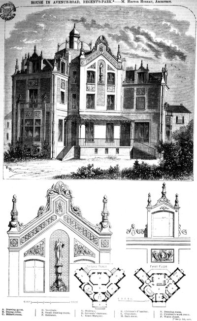 Casa en Avenue Road, Regents Park, diseñada por Hector Horeau, 1859 de English School