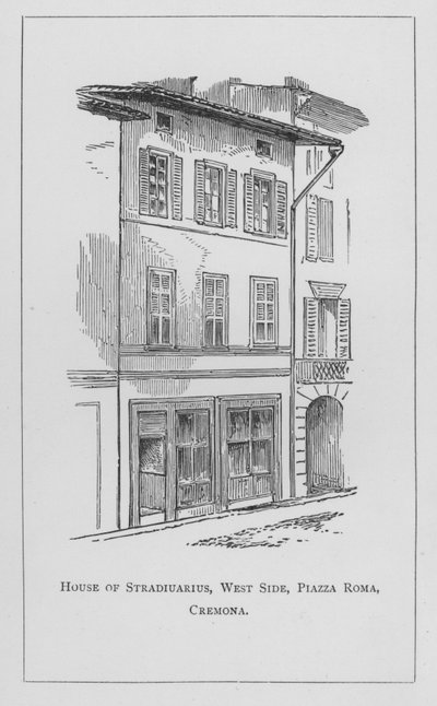 Casa de Stradiuarius, lado oeste, Piazza Roma, Cremona (grabado) de English School