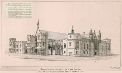 Cámaras del Parlamento: Sugerencias para la alteración del exterior de los edificios adyacentes al Westminster Hall de English School