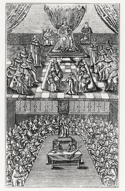Casas del Parlamento en 1640 de English School