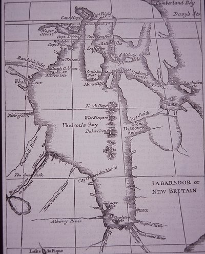 Compañía de la Bahía de Hudson, mapa de la Bahía de Hudson publicado en 1744 de English School
