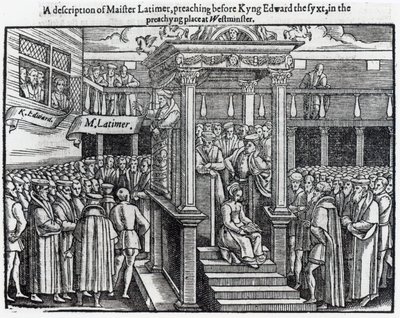 Hugh Latimer (c.1485-1555) predicando ante el rey Eduardo VI (1537-53) en Westminster en 1547, de 