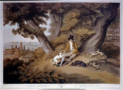 Caza de conejos en Inglaterra. Grabado del siglo XIX. Gien, museo de la caza de English School