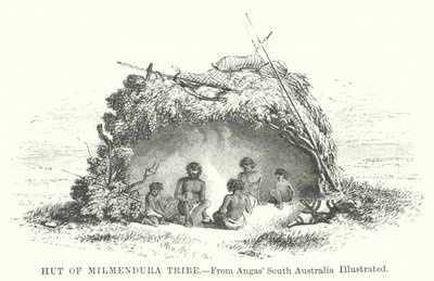 Cabaña de la tribu Milmendura (grabado) de English School