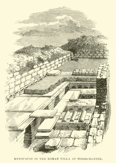 Hipocausto en la villa romana de Woodchester de English School