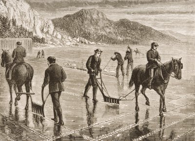 Cosecha de hielo en el río Hudson, estado de Nueva York, c.1870, de 