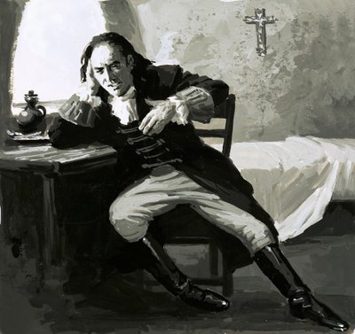 La enfermedad finalmente alcanzó a Pedro el Grande (gouache sobre papel) de English School