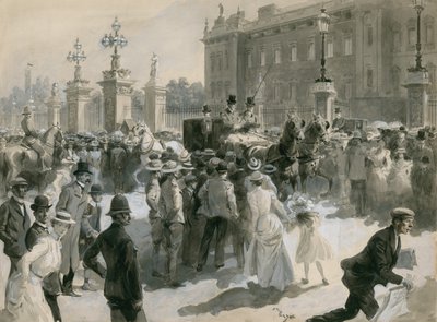 Enfermedad del Rey Eduardo VII, los doctores salen del Palacio, junio de 1902 de English School