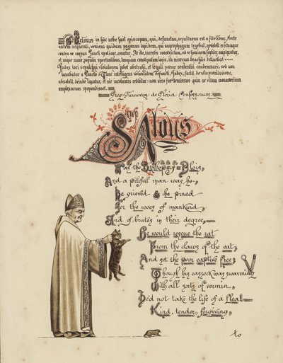 Poema ilustrado sobre un santo y un obispo que liberarían a una rata de las fauces del gato de English School