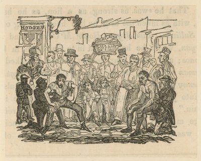 Ilustración que muestra una multitud viendo una pelea de boxeo de English School