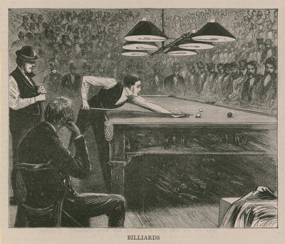 Ilustración que muestra a hombres jugando al billar de English School