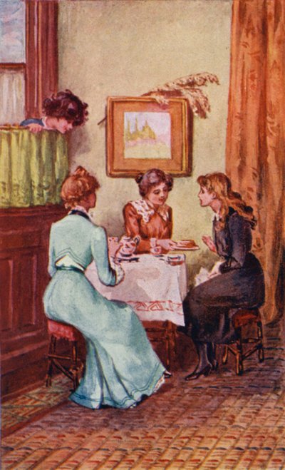 Ilustración para A World of Girls de L T Meade (litografia en color) de English School
