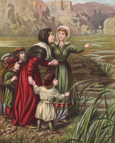 Ilustración de El progreso del peregrino de John Bunyan (litografía en color) de English School