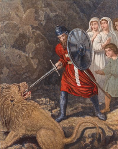 Ilustración de El progreso del peregrino de John Bunyan (litografía en color) de English School