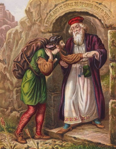 Ilustración de El progreso del peregrino de John Bunyan (litografía en color) de English School