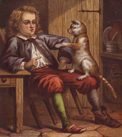 Ilustración para El gato con botas (litografia en color) de English School