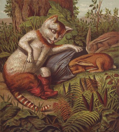 Ilustración para El gato con botas (litografia en color) de English School