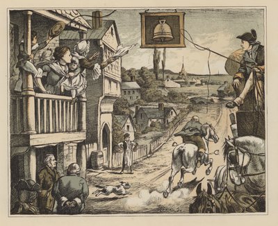 Ilustración para The Diverting History of John Gilpin de William Cowper (litografía en color) de English School