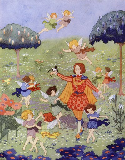 Ilustración para El príncipe feliz de Oscar Wilde (litografia en color) de English School