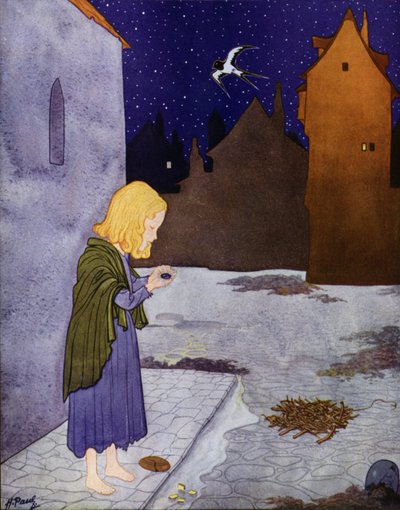 Ilustración para El príncipe feliz de Oscar Wilde (litografía en color) de English School