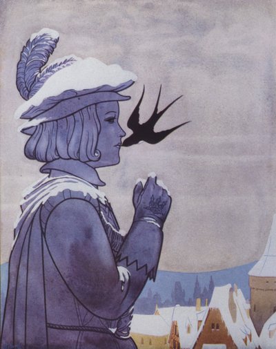 Ilustración para El príncipe feliz de Oscar Wilde (litografía en color) de English School