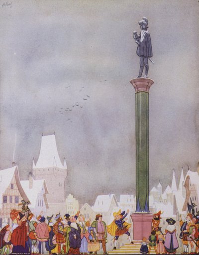 Ilustración para El príncipe feliz de Oscar Wilde (litografía en color) de English School