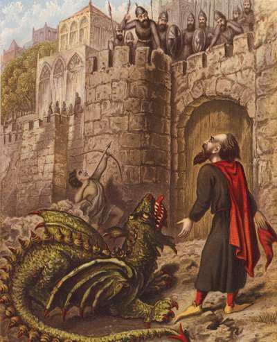 Ilustración de La guerra santa de John Bunyan (litografía en color) de English School