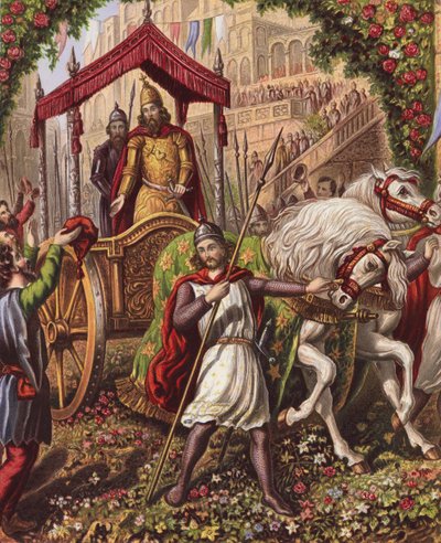 Ilustración de La guerra santa de John Bunyan (litografía en color) de English School