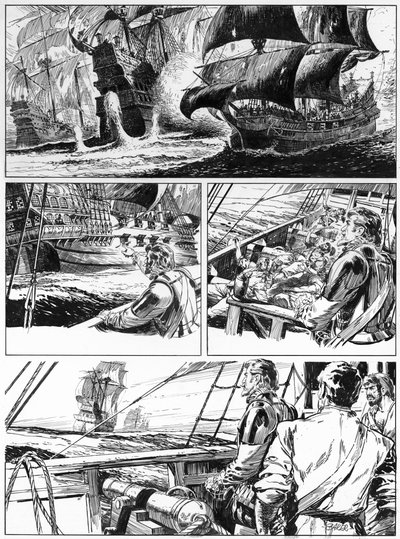 Ilustración para Westward Ho! de Charles Kingsley de English School