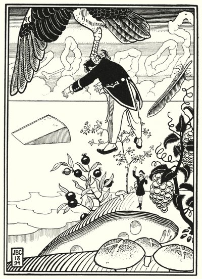 Ilustración de las Aventuras del Barón Munchausen (grabado) de English School