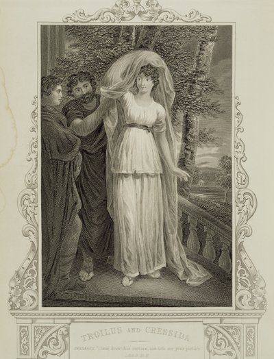 Ilustración de Troilo y Crésida, Acto III, Escena 2, por William Shakespeare (1564-1616) de English School