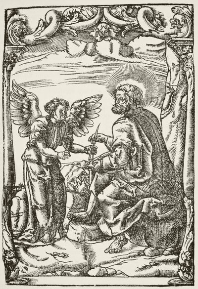 Ilustración del comienzo de la primera traducción al inglés del Nuevo Testamento de Tyndale, publicada en Colonia en 1525, de The National and Domestic History of England por William Hickman Smith Aubrey de English School