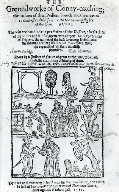 Ilustración del Groundworke of Conny-catching, 1592 de English School