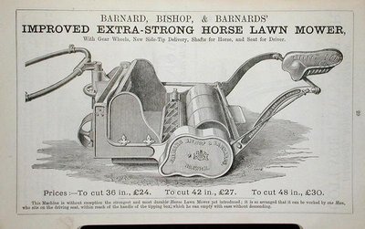 Cortacésped de caballo extra fuerte mejorado, ilustración de un catálogo de jardinería, publicado por Barnard Bishop & Barnard de English School