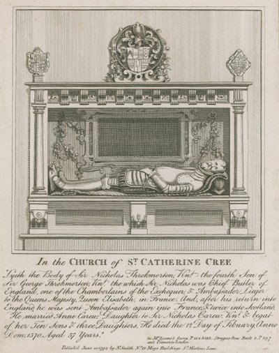 En la Iglesia de St Catherine Cree, yace el cuerpo de Sir Nicholas Throkmorton de English School