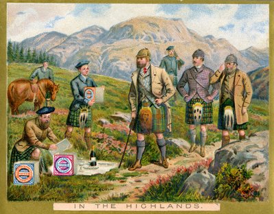 En las Tierras Altas, tarjeta promocional para las galletas Huntley & Palmers, c.1890 de English School