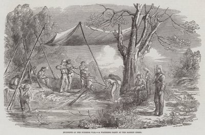 Incidentes de la Guerra Birmana, una Fiesta de Agua en el Arroyo Bassein (grabado) de English School