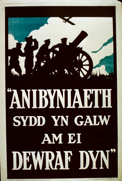 La independencia llama a los hombres más valientes - Póster de la Primera Guerra Mundial en galés de English School