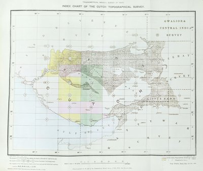 Carta índice de la Encuesta Topográfica de Cutch por la Rama Trigonométrica, Encuesta de la India, Dehra Dun, noviembre de 1881 de English School