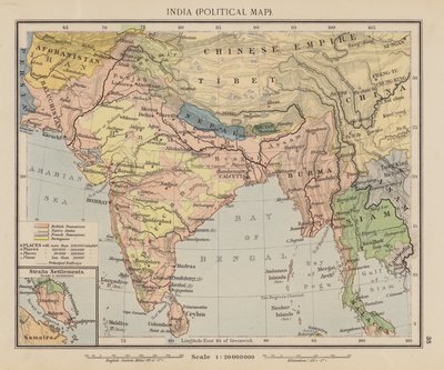 India, Mapa político (litografía en color) de English School